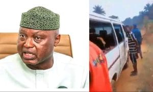 Ekiti State Governor and Bus containing pupils. 